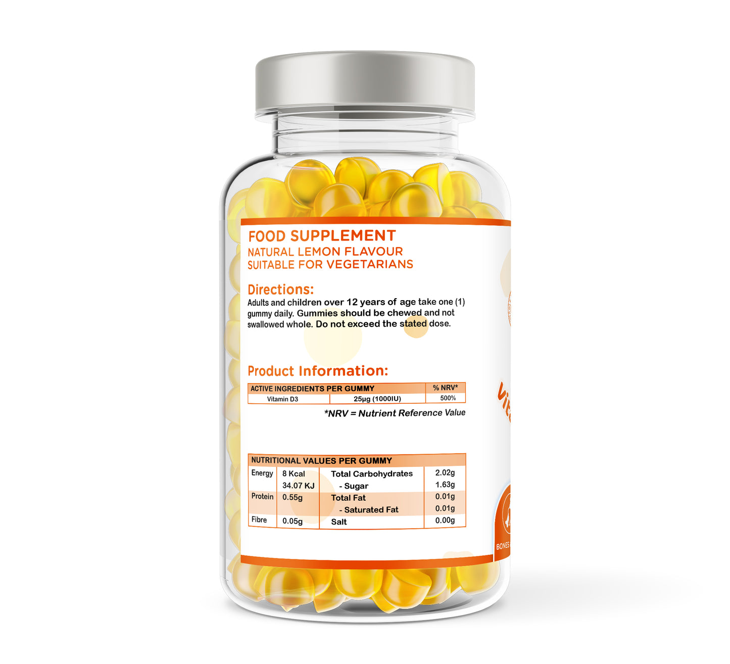 Vitamin D3 | Cholecalciferol | 1000 iu units | 60 & 150 Gummies | Lemon Flavour | Vegetarian