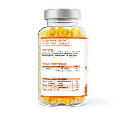 Vitamin D3 | Cholecalciferol | 1000 iu units | 60 & 150 Gummies | Lemon Flavour | Vegetarian