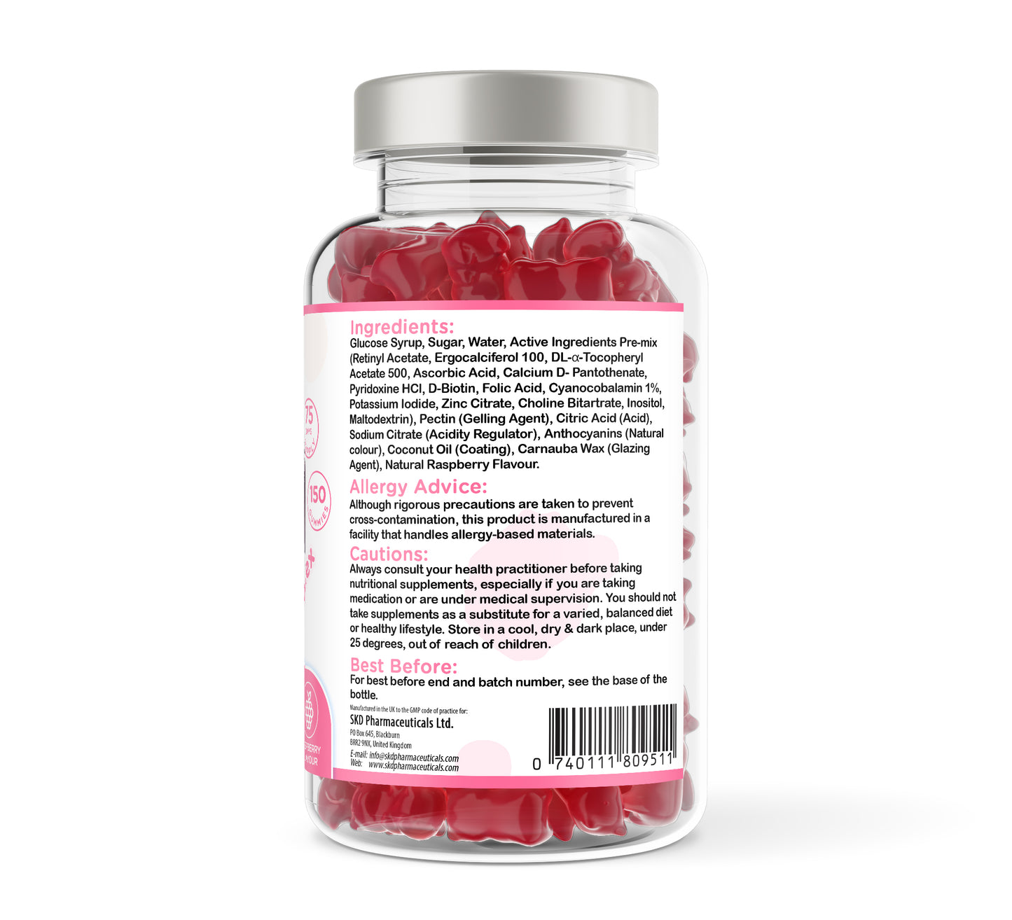 Skin, Hair, Nails Complex | 150 Gummies | Raspberry Flavour | Vegan