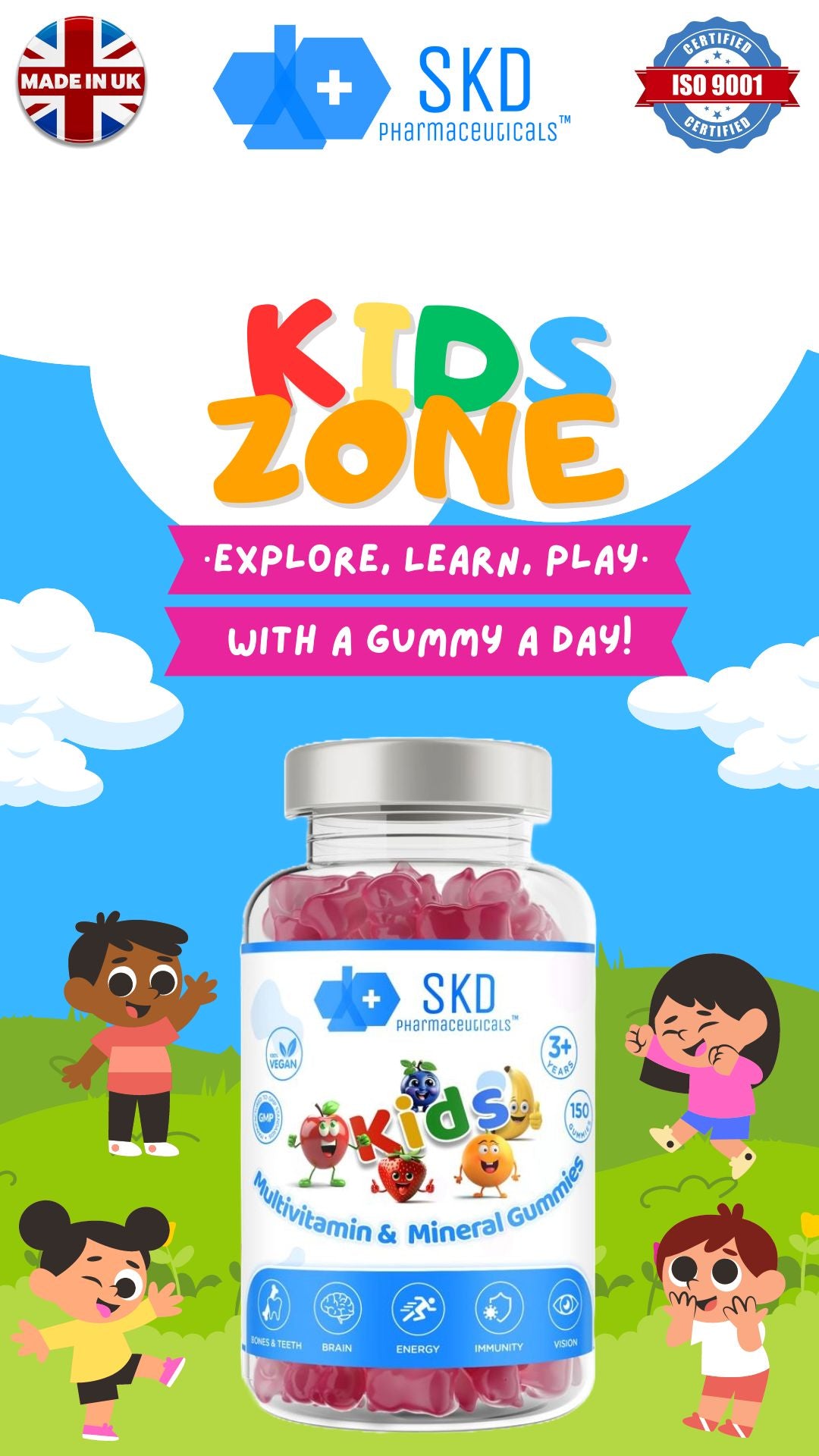 Kids Multivitamin & Mineral | 60 & 150 Gummies | Mixed Berry Flavour | Vegan | 5 Months Supply | 3+ Years